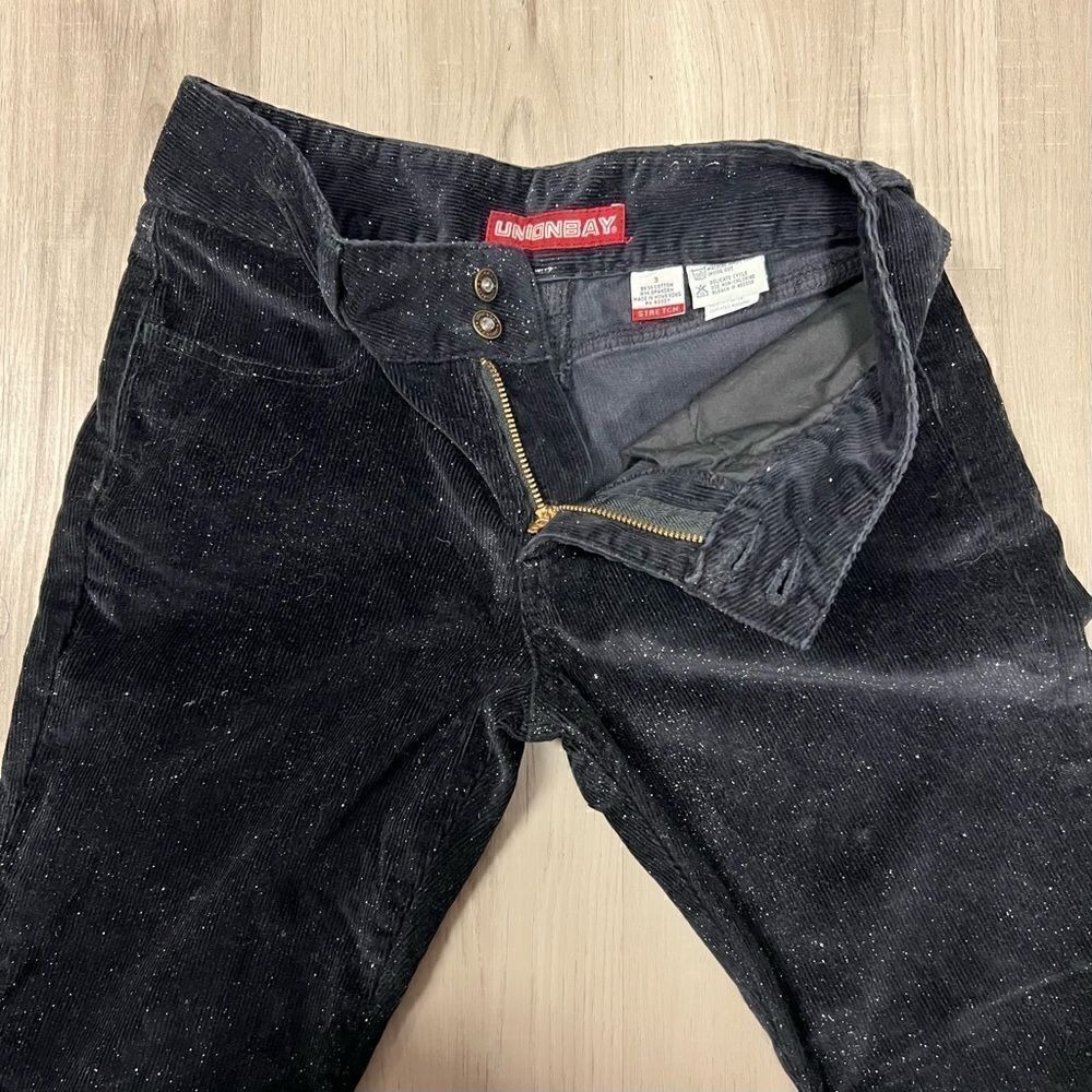 EUC vintage y2k Union Bay black corduroy pants silver glitter throughout sz 3 - Picture 11 of 15